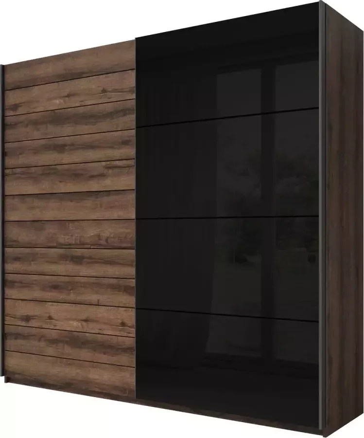 InspireME Grote kledingkast in loftstijl schuifdeuren met Glazen Spiegel ANDROMEDA 220 (Monastery Eik + zwart Spiegelglas)