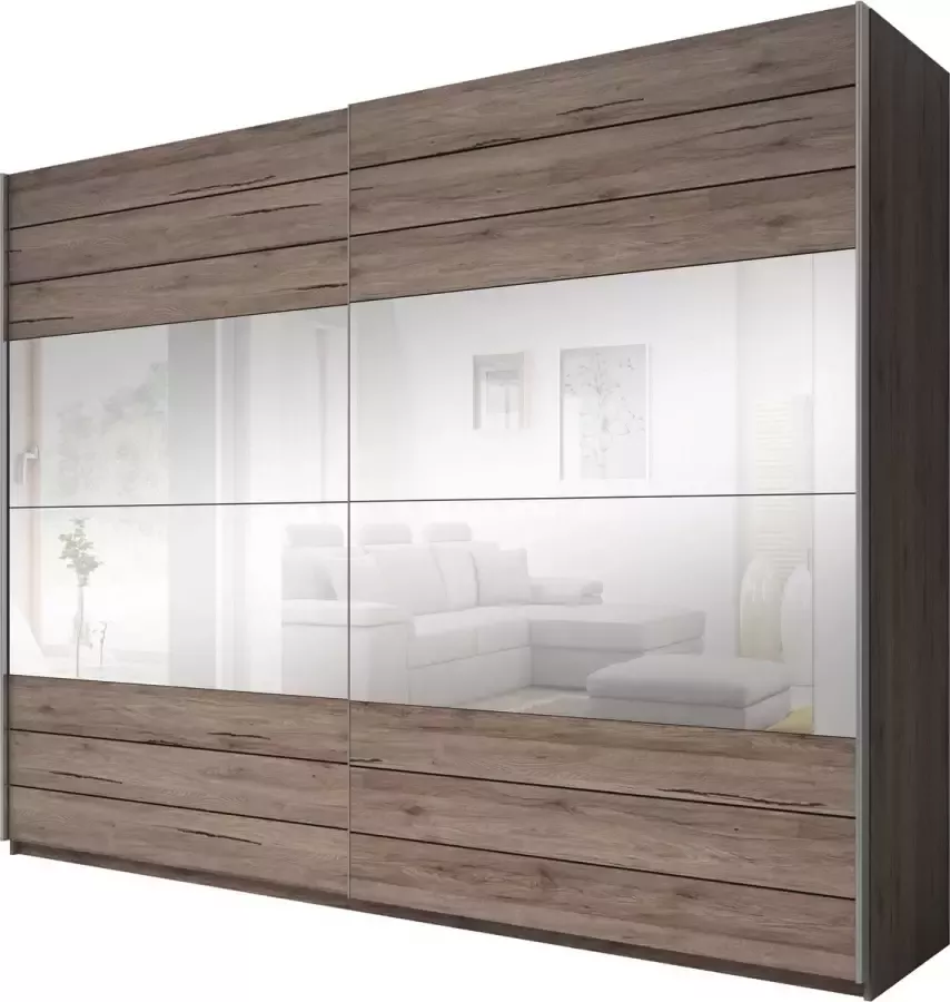 InspireME Grote kledingkast in loftstijl schuifdeuren met Glazen Spiegel modern interieur ANDROMEDA 200 (San Remo + Spiegelglas)