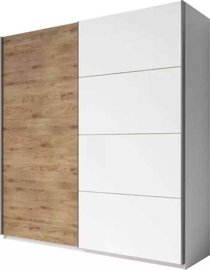 InspireME Grote kledingkast in loftstijl schuifdeuren modern interieur ANDROMEDA 220 (Wit + eiken Beaufort)