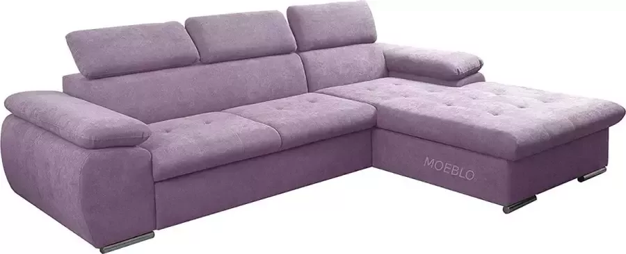 InspireME Hoekbank met slaapfunctie en bedlade bank voor de woonkamer bankstel Hoekbank L-vorm woongedeelte met bedfunctie NILUX (Hoekbank NILUX Violet) 284 x 196 x 78 cm rechts Ottoman