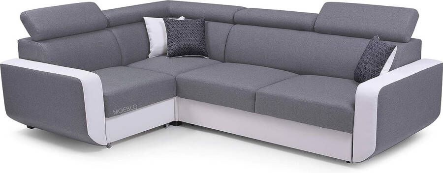 InspireME Hoekbank omvormbaar tot bed en omkeerbaar met opbergbox voor 4 5 personen stof en kunstleer woonkamer 263x97x184cm CELINE (Gris)