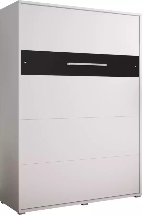 AJE Meubles B.V. Horizontaal Bedkast Opklapbed ALABAMA 140 Vouwbed Moderne Stijl 140x200cm Wit Mat + Zwart (zonder Matras)