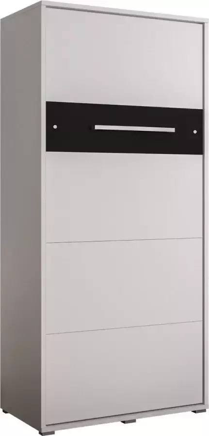 AJE Meubles B.V. Horizontaal Bedkast Opklapbed ALABAMA 90 Vouwbed Moderne Stijl 90x200cm Wit Mat + Zwart (zonder Matras)