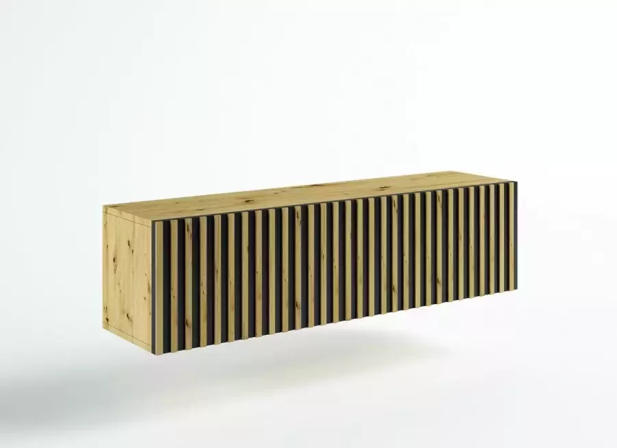 InspireME Horizontale hangkast ASPIRE 150 Voor woonkamer volwassen slaapkamer Loftstijl 150.5x33x40cm Artisan Eik + Zwart Mat