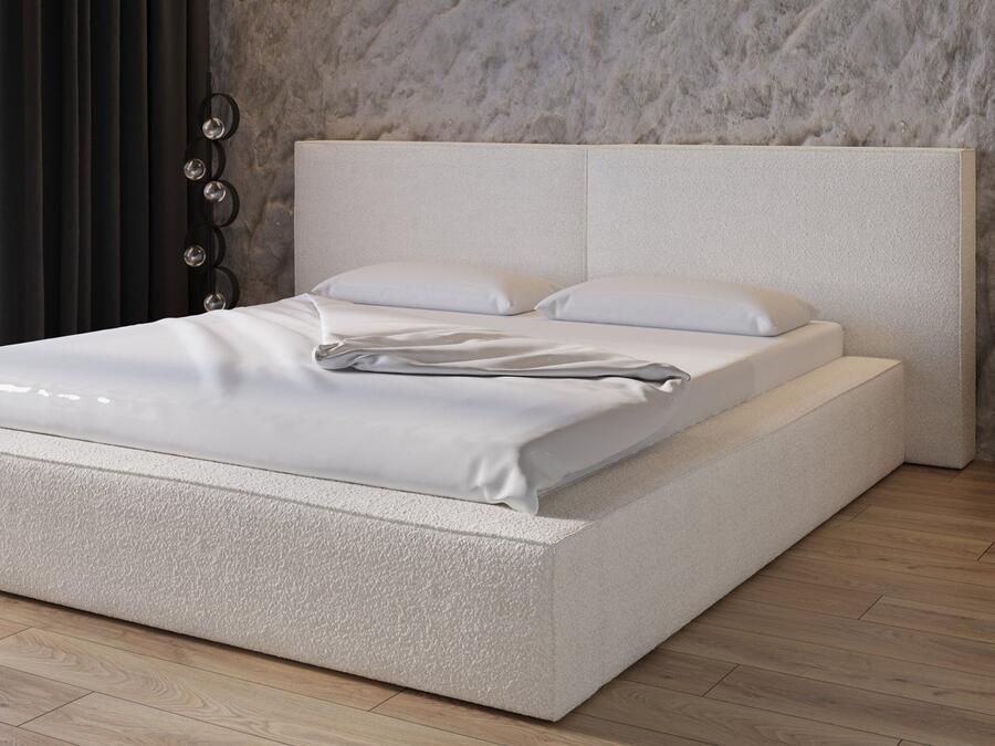 InspireME Bed 06 Gestoffeerd tweepersoonsbed met bouclé overtrek 180x200 cm Elegant en comfortabel Wit (Anthology 1)