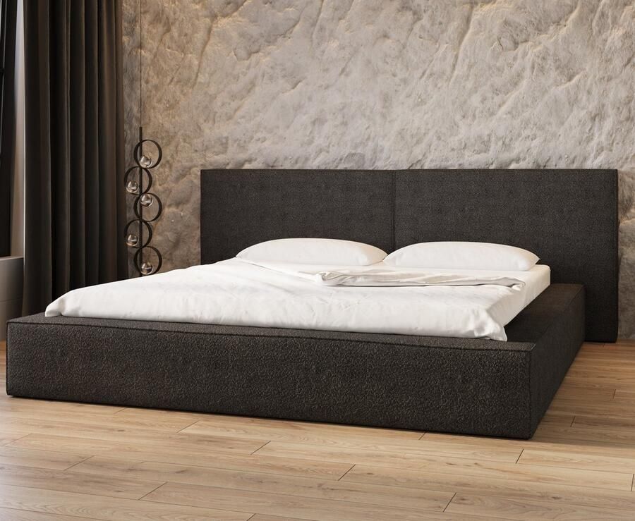 InspireME Bed 06 Gestoffeerd tweepersoonsbed met bouclé overtrek 160x200 cm Elegant en comfortabel Zwart (Anthology 19)