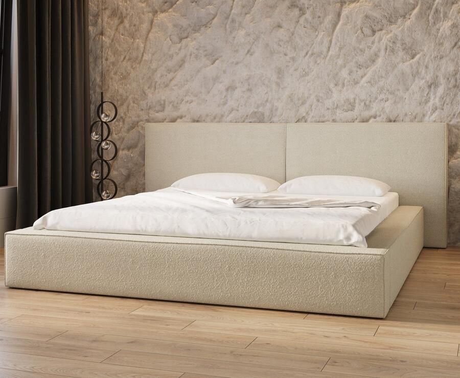InspireME Bed 06 Gestoffeerd tweepersoonsbed met bouclé overtrek 140x200 cm Elegant en comfortabel Beige (Anthology 3)