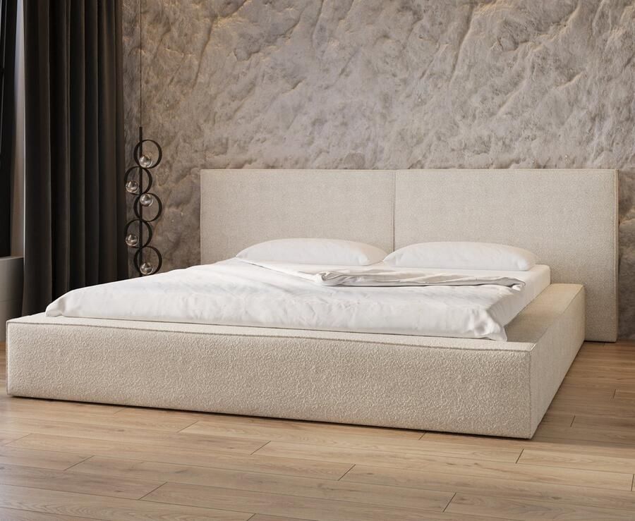 InspireME Bed 06 Gestoffeerd tweepersoonsbed met bouclé overtrek 160x200 cm Elegant en comfortabel Crème (Anthology 20)