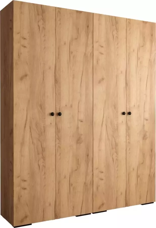 InspireME Kledingkast 4 gesloten deuren en veel planken met ophangruimte (BxHxD): 100x236 7x47 cm TIMES 2X Gouden Craft Eik Ronde handgrepen