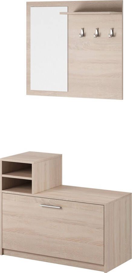 InspireME Kledingkast Hal garderobekast Compacte garderobe halkast Wandkast plank Meubelhal & gang garderobe schoenenkast spiegel MUNA (SONOMA)