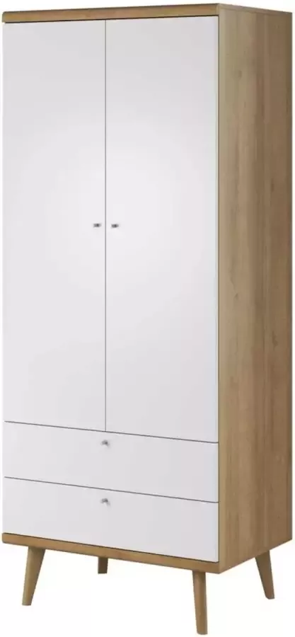 InspireME Kledingkast kleerkast een moderne kleerkast voor de woonkamer slaapkamer 2 tuindeuren en 2 lades- (Breedte 80 cm Diepte 56 cm Hoogte 197 cm)-RUBIN RSZ80 (Riviera eiken+ Wit)