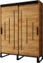 InspireME Kledingkast met 2 schuifdeuren Loft-stijl Industriële kledingkast Metalen poten Kledingkast met planken (BxHxD): 100 5x212x62 FOLT 100 zonder lades Goud Craft Eik + Zwart - Thumbnail 2