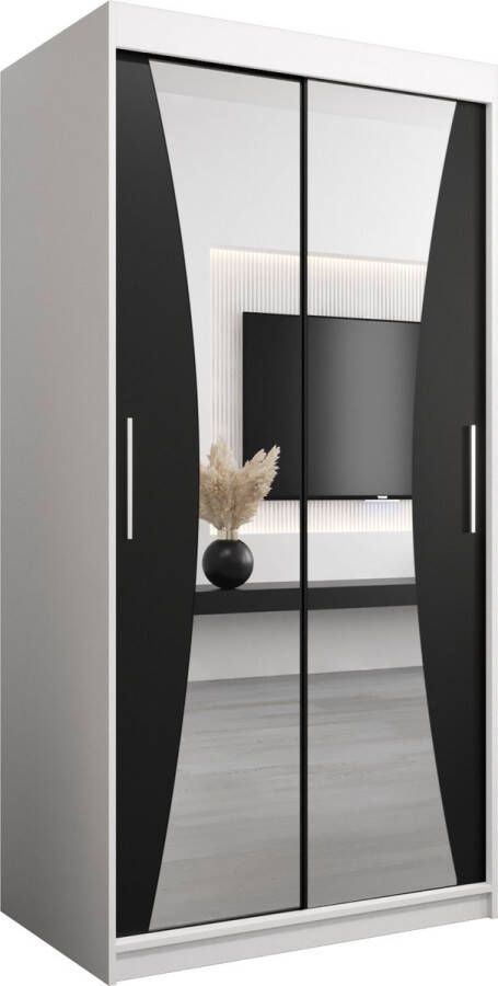AJE Meubles B.V. Kledingkast met 2 schuifdeuren Modern-stijl Kledingkast met planken (BxHxD): 100x200x62 MEGRA 100 Wit Mat + Zwart met 2 lades