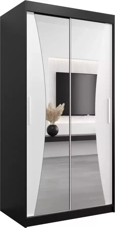 AJE Meubles B.V. Kledingkast met 2 schuifdeuren Modern-stijl Kledingkast met planken (BxHxD): 100x200x62 MEGRA 100 Sonoma Eik + Zwart Mat met 2 lades - Foto 2