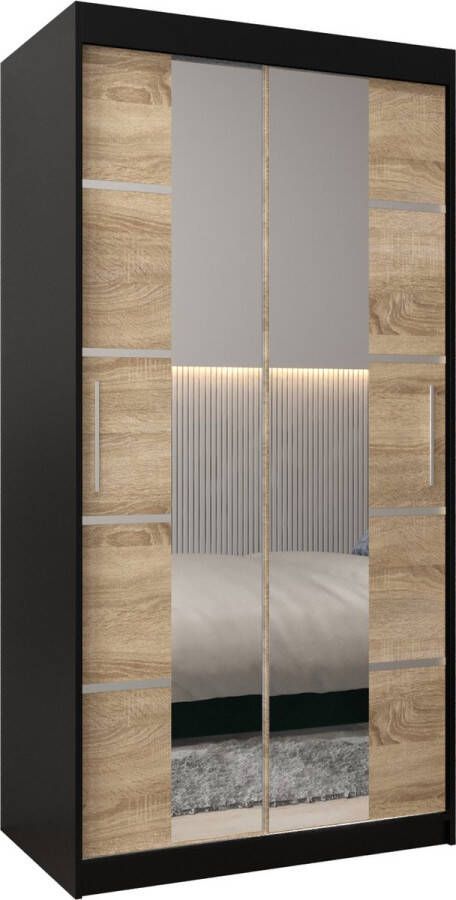 AJE Meubles B.V. Kledingkast met 2 schuifdeuren Modern-stijl Kledingkast met planken (BxHxD): 100x200x62 VENTILA IV 100 Wit Mat + Sonoma Eik met 2 lades