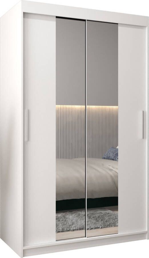InspireME Kledingkast met 2 schuifdeuren Modern-stijl Kledingkast met planken (BxHxD): 120x200x62 TORM III 120 Wit Mat + Zwart