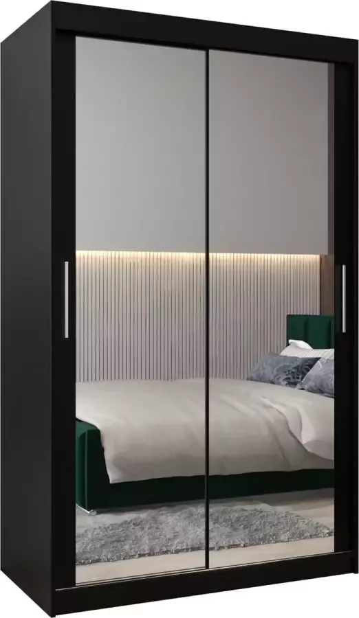 InspireME Kledingkast met 2 schuifdeuren Modern-stijl Kledingkast met planken (BxHxD): 120x200x62 TORM III 120 Wit Mat + Zwart
