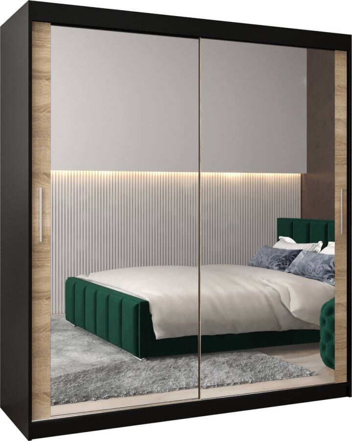 InspireME Kledingkast met 2 schuifdeuren Modern-stijl Kledingkast met planken (BxHxD): 180x200x62 TORM 180 Sonoma Eik + Wit Mat met 4 lades