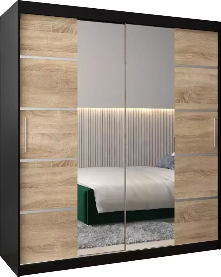 InspireME Kledingkast met 2 schuifdeuren Modern-stijl Kledingkast met planken (BxHxD): 180x200x62 VENTILA IV 180 Sonoma Eik