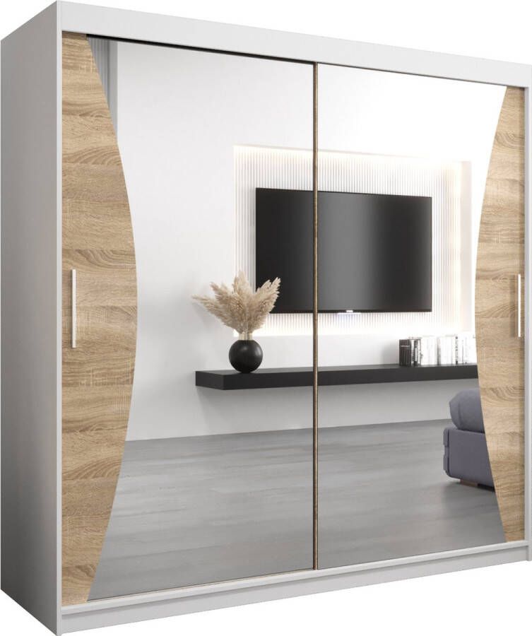 InspireME Kledingkast met 2 schuifdeuren Modern-stijl Kledingkast met planken (BxHxD): 200x200x62 MEGRA 200 Wit Mat