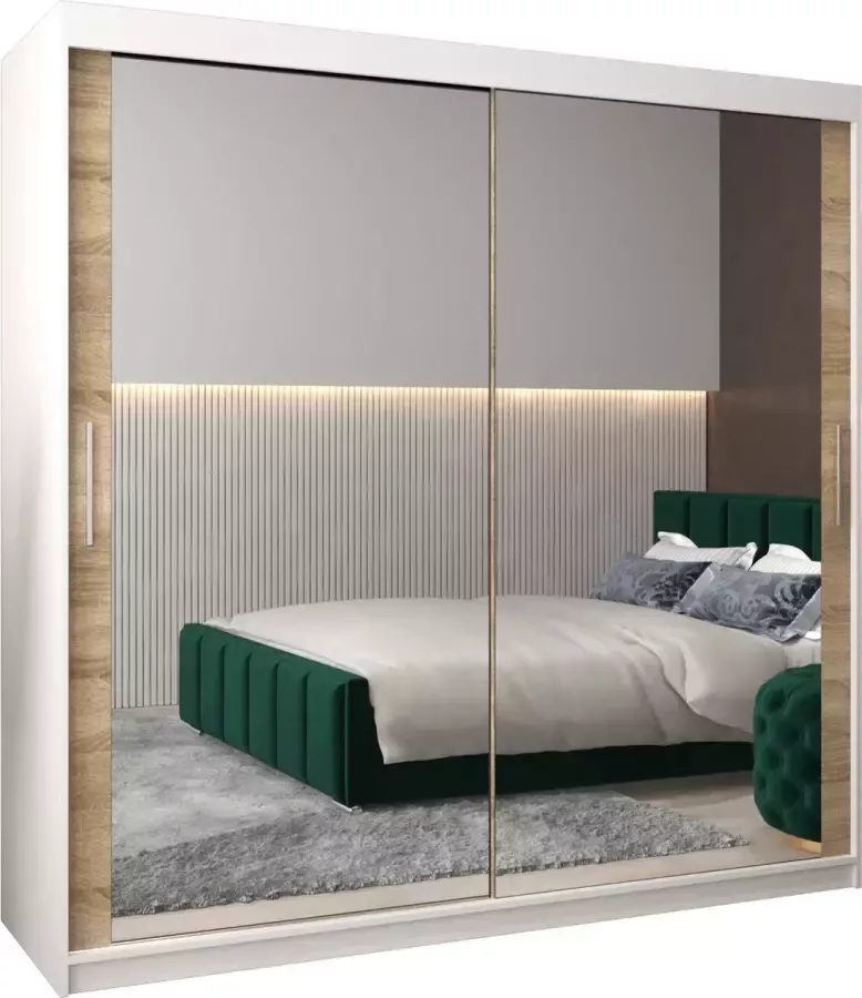 InspireME Kledingkast met 2 schuifdeuren Modern-stijl Kledingkast met planken (BxHxD): 200x200x62 TORM 200 Wit Mat + Zwart