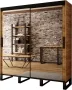 InspireME Kledingkast met 2 schuifdeuren Spiegeldeur Loft-stijl Industriële kledingkast Metalen poten Kledingkast met planken (BxHxD): 120x212x62 FOLT V4 120 zonder lades Goud Craft Eik + Zwart - Thumbnail 1