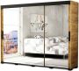 InspireME Kledingkast met 3 schuifdeuren Spiegeldeur Loft-stijl Industriële kledingkast Beukenhout poten Kledingkast met planken(BxHxD): 250 5x195x62 BERG T3 250 zonder lades Goud Craft Eik + Zwart - Thumbnail 2