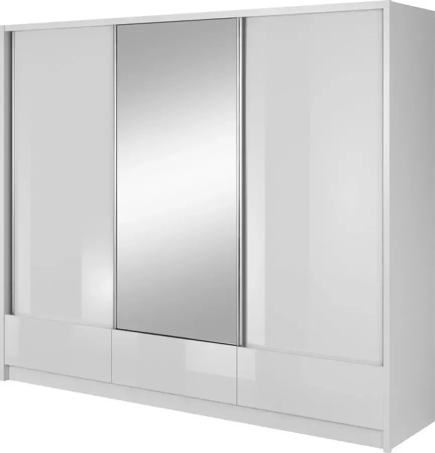 InspireME kledingkast met een spiegel een grote kledingkast voor een slaapkamer met veel planken en een plek voor opslag 250x214x62 RIANA I 250 (Wit)