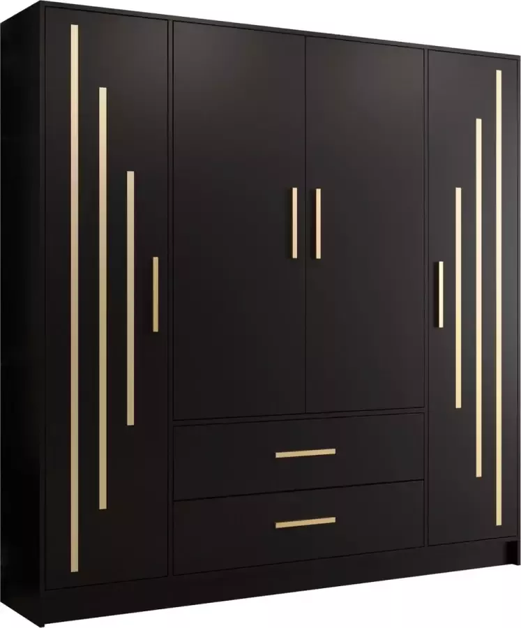 InspireME Kledingkast Slaapkamerkast met spiegel 4 openslaande deuren en 2 lades Kledingkast (rail) met planken (BxHxD): 201x202x40 cm Kledingkast Haga V 201 Hal Groen