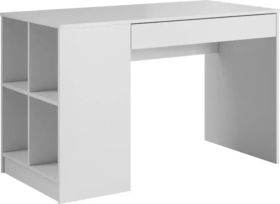 InspireME Modern bureau met 1 lade en 4 planken bureautafel computertafel computerbureau werktafel- 75 5 cm-120 cm-60 cm-TEKAN WIT