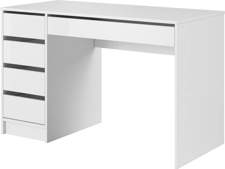 InspireME Modern bureau met 5 laden Bureautafel Computertafel Computerbureau werktafel (120x75x55cm) DIRA WIT