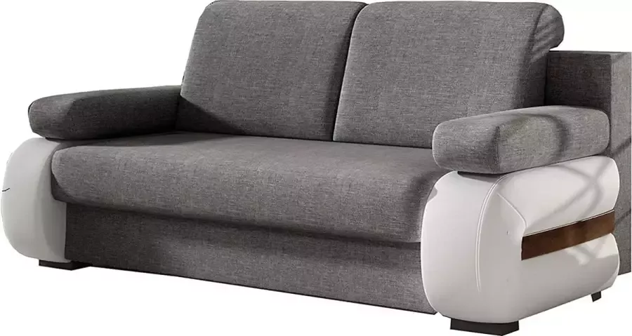 InspireME Moderne bank klassieke stijl ideaal geschikt voor de gebruiker elegant en toch eenvoudig ontwerp bank met slaapfunctie slaapbank met beddengoedvak Stof Groep 1- Sofa GRETA G05 Grijs+Wit (Sawana 05+Soft 17)