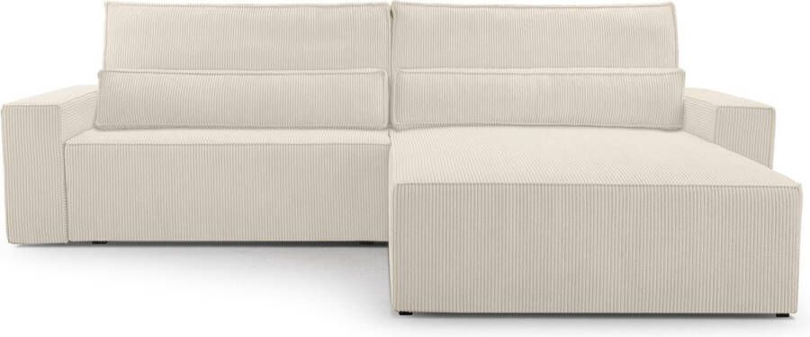 InspireME Hoekbank Corduroy met slaapfunctie en opbergruimte voor woonkame Longchair aan beide zijden monteerbaar- 290x85x200cm DENVER Poso 38 Wit Slaapbank met opbergruimte voor beddengoed