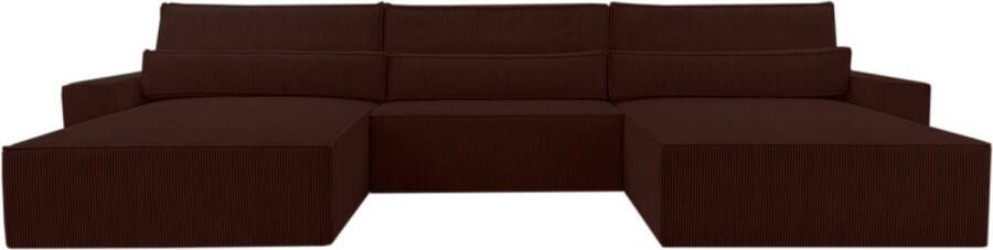 InspireME Moderne hoekbank U-vormige sofa hoekbank DENVER U Poso 06 Donkerbruin Slaapbank met opbergruimte voor beddengoed