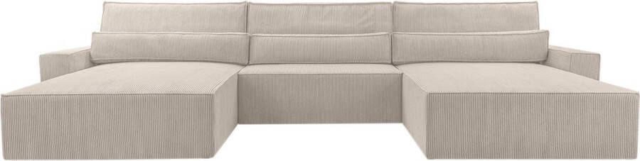 InspireME Moderne hoekbank U-vormige sofa hoekbank DENVER U Poso 100 Licht beige slaapbank met opbergruimte voor beddengoed
