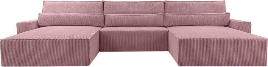 InspireME Moderne hoekbank U-vormige sofa hoekbank DENVER U Poso 130 Lavendel slaapbank met opbergruimte voor beddengoed