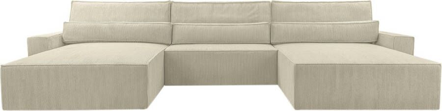 InspireME Moderne hoekbank U-vormige sofa hoekbank DENVER U Poso 140 Cream slaapbank met opbergruimte voor beddengoed