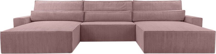 InspireME Moderne hoekbank U-vormige sofa hoekbank DENVER U Poso 27 Violet slaapbank met opbergruimte voor beddengoed