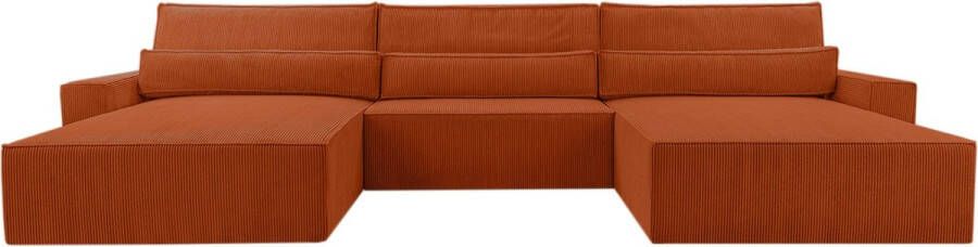 InspireME Moderne hoekbank U-vormige sofa hoekbank DENVER U Poso 41 Licht oranje slaapbank met opbergruimte voor beddengoed