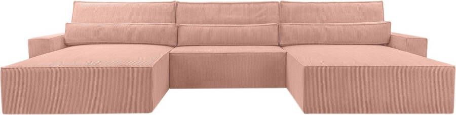 InspireME Moderne hoekbank U-vormige sofa hoekbank DENVER U Poso 52 Lichtroze Slaapbank met opbergruimte voor beddengoed