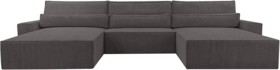 InspireME Moderne hoekbank U-vormige sofa hoekbank DENVER U Poso 60 Grijs Slaapbank met opbergruimte voor beddengoed