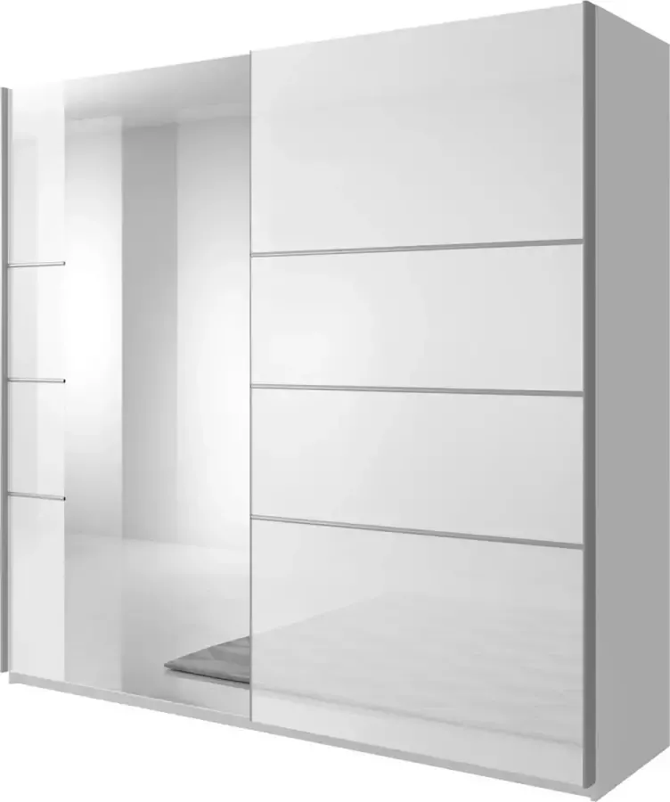 InspireME Moderne kledingkast met schuifdeuren kledingkast met Glazen Spiegel Modern design JOTA 180 (Wit + Glazen Spiegel)
