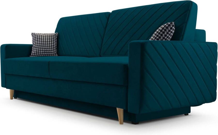 InspireME 3-zitsbank van Velvet voor woonkamer slaapbank sofa met slaapfunctie en opbergruimte moderne bank 3-zits 230x100x80 Slaapbank CALIFORNIA Fuego 161 Marineblauw