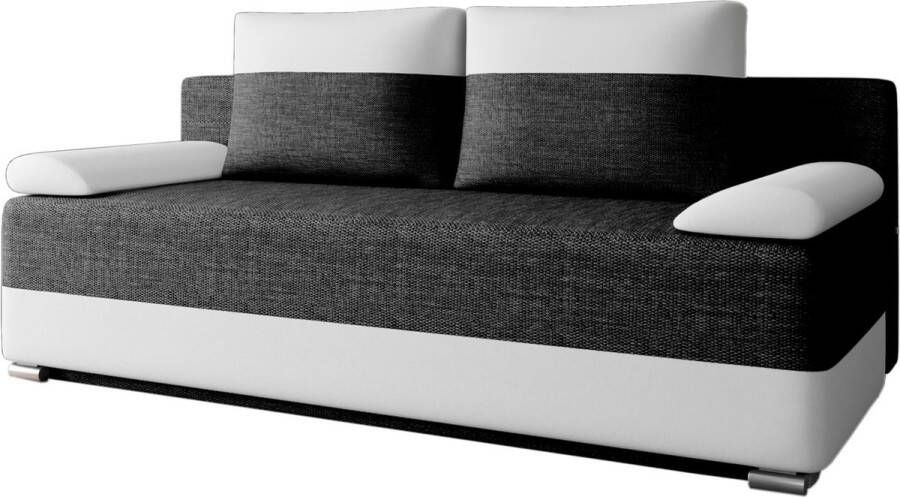 InspireME Slaapbank slaapdivan bankstel met slaapfunctie en opbergruimte zitbank voor de woonkamer slaapbank met binnenvering sofa set met bedfunctie Slaapbank ATLANTA Zwart + Wit (Lawa 06 + Soft 17)