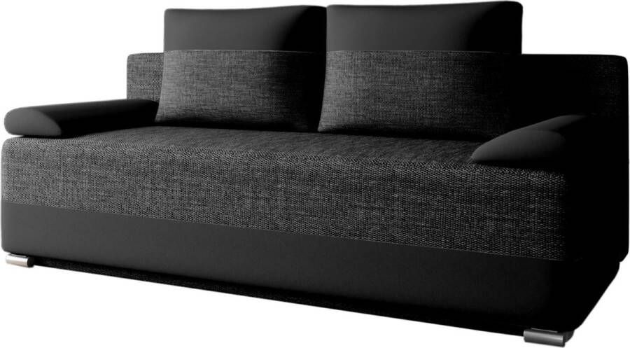 InspireME Slaapbank slaapdivan bankstel met slaapfunctie en opbergruimte zitbank voor de woonkamer slaapbank met binnenvering sofa set met bedfunctie Slaapbank ATLANTA Zwart (Lawa 06 + Soft 11)