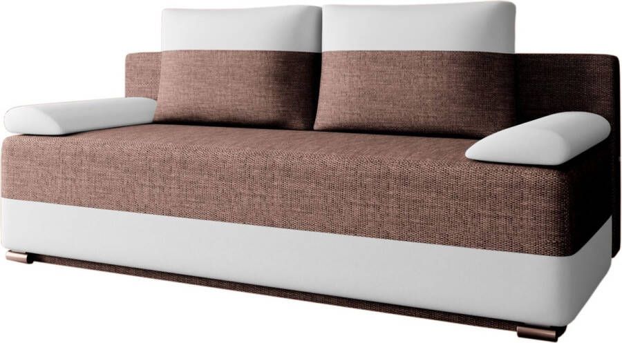 InspireME Slaapbank slaapdivan bankstel met slaapfunctie en opbergruimte zitbank voor de woonkamer slaapbank met binnenvering sofa set met bedfunctie Slaapbank ATLANTA Briun + Wit (Lawa 02 + Soft 17)