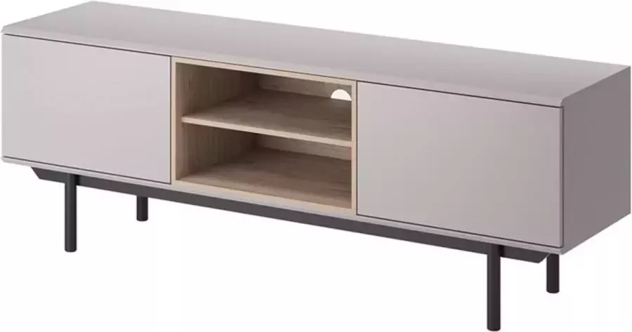 InspireME TV meubel moderne tafel ladekast RTV kast- 2 Deur- 2 Planken ( breedte 150 hoogte 54 diepte 40 cm) TV IXON IXRTV150 Lichtgrijs+Jackson Hickory