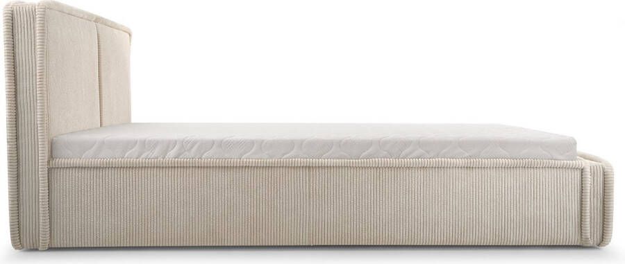 InspireME Bed 04 Gestoffeerd bed van corduroy Tweepersoonsbed met Fluwelen Bekleding 140x200 cm Verstelbaar en Comfortabel Pastelkleuren Beige (Poso 02) - Foto 2