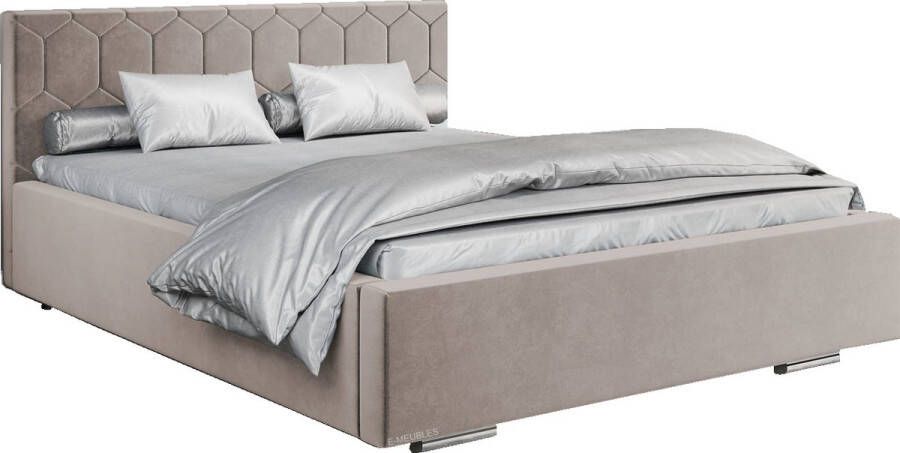 InspireME Tweepersoonsbed met fluwelen bekleding met hoofdeinde lattenbodem bed voor volwassenen BETT 02 160x200 Lichtgrijs (TRINITY 5) - Foto 1