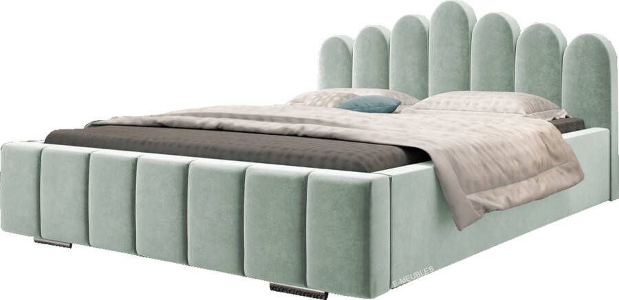 InspireME Tweepersoonsbed met fluwelen bekleding met hoofdeinde lattenbodem bed voor volwassenen BETT 03 180x200 Mintgroen (TRINITY 21)
